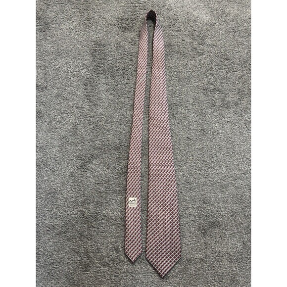 Hermes Silk Tie Red Blue Geometric Pattern 7760 - Picture 2 of 7